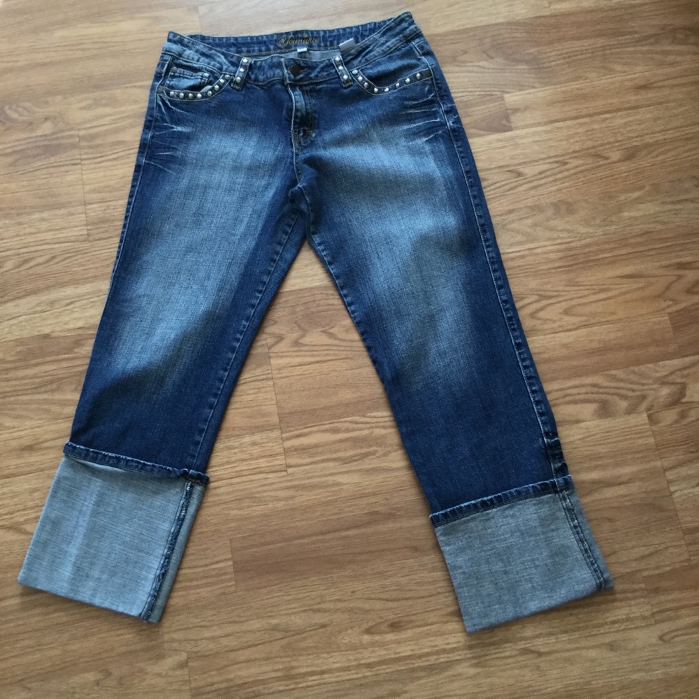 Younique Blue Studded Cropped Cuffed Jeans Size 13